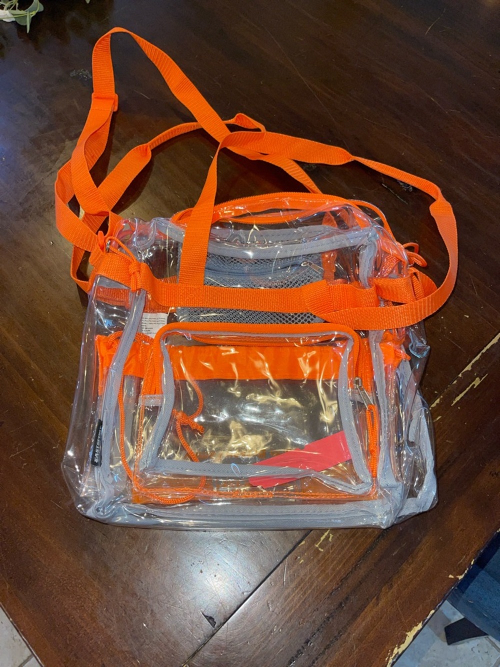 Clear PVC Crossbody/Shoulder Stadium Bag with Bright Orange Trim